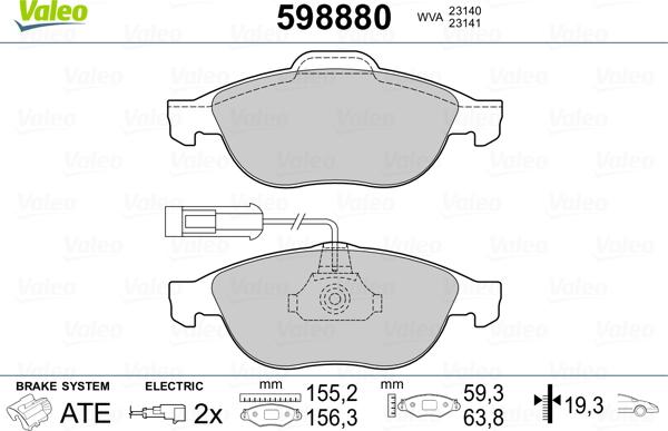 Valeo 598880 - Тормозные колодки, дисковые, комплект autosila-amz.com