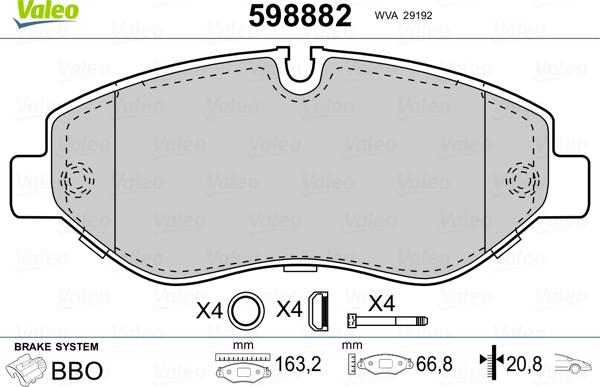 Valeo 598882 - Тормозные колодки, дисковые, комплект autosila-amz.com