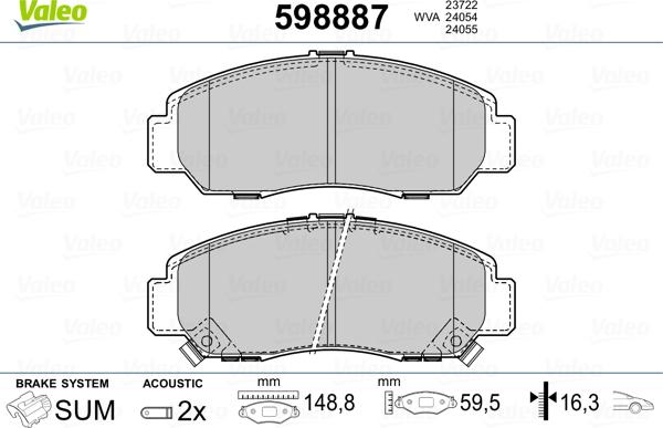 Valeo 598887 - Тормозные колодки, дисковые, комплект autosila-amz.com