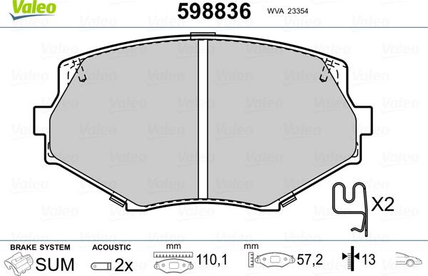 Valeo 598836 - Тормозные колодки, дисковые, комплект autosila-amz.com