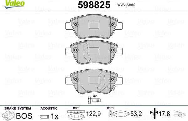 Valeo 598825 - Тормозные колодки, дисковые, комплект autosila-amz.com