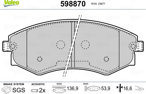 Valeo 598870 - Тормозные колодки, дисковые, комплект autosila-amz.com