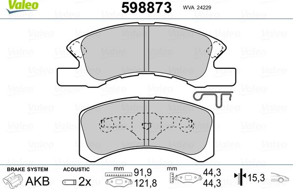 Valeo 598873 - Тормозные колодки, дисковые, комплект autosila-amz.com