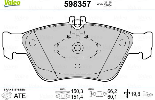 Valeo 598357 - Тормозные колодки, дисковые, комплект autosila-amz.com