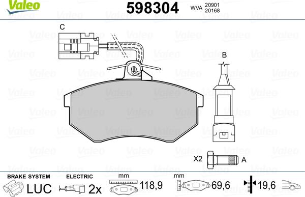 Valeo 598304 - Тормозные колодки, дисковые, комплект autosila-amz.com