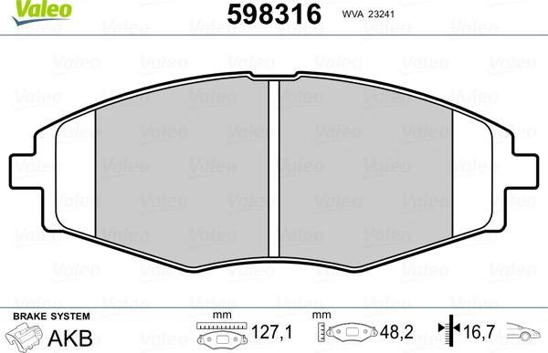 Valeo 598316 - Тормозные колодки, дисковые, комплект autosila-amz.com