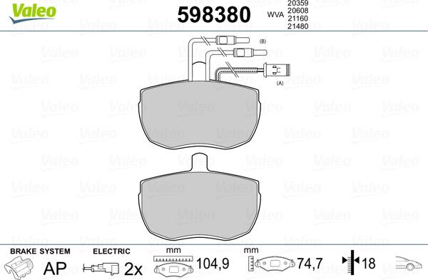 Valeo 598380 - Тормозные колодки, дисковые, комплект autosila-amz.com