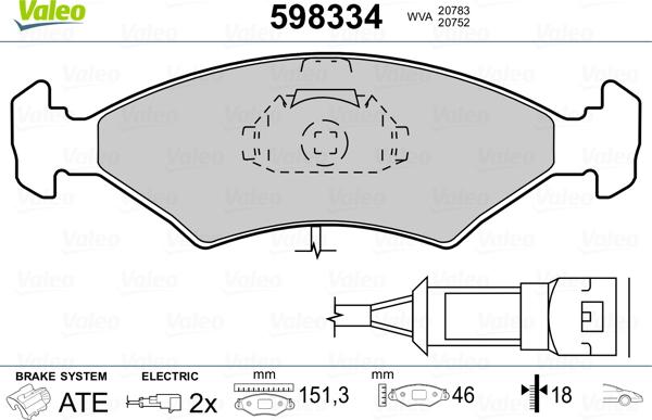 Valeo 598334 - Тормозные колодки, дисковые, комплект autosila-amz.com