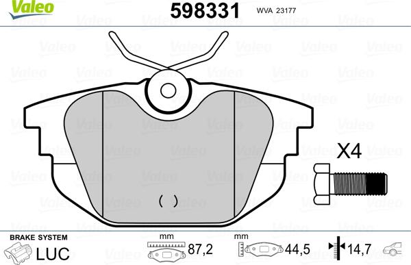 Valeo 598331 - Тормозные колодки, дисковые, комплект autosila-amz.com