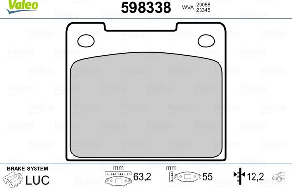 Valeo 598338 - Тормозные колодки, дисковые, комплект autosila-amz.com