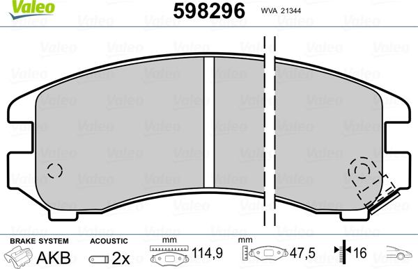 Valeo 598296 - Тормозные колодки, дисковые, комплект autosila-amz.com