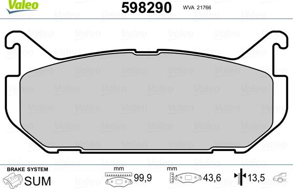 Valeo 598290 - Тормозные колодки, дисковые, комплект autosila-amz.com