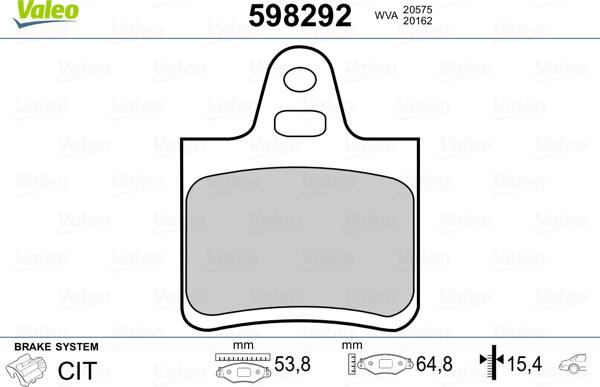 Valeo 598292 - Тормозные колодки, дисковые, комплект autosila-amz.com