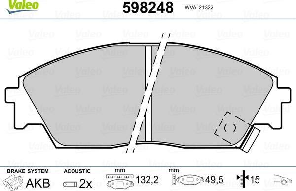 Valeo 598248 - Тормозные колодки, дисковые, комплект autosila-amz.com