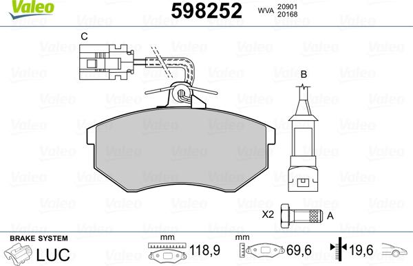 Valeo 598252 - Тормозные колодки, дисковые, комплект autosila-amz.com