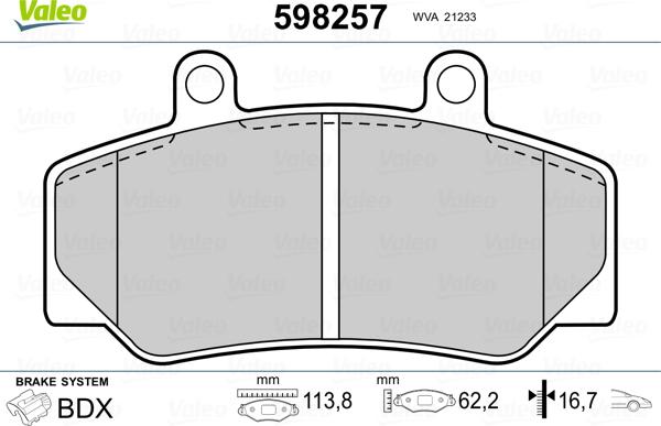 Valeo 598257 - Тормозные колодки, дисковые, комплект autosila-amz.com