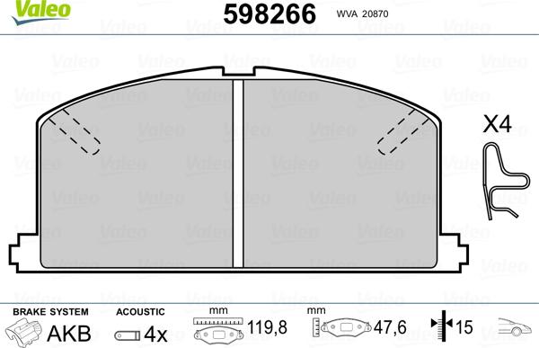 Valeo 598266 - Тормозные колодки, дисковые, комплект autosila-amz.com