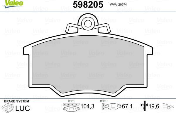 Valeo 598205 - Тормозные колодки, дисковые, комплект autosila-amz.com