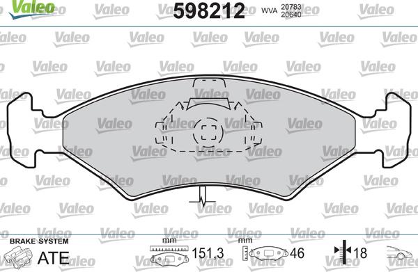 Valeo 598212 - Тормозные колодки, дисковые, комплект autosila-amz.com