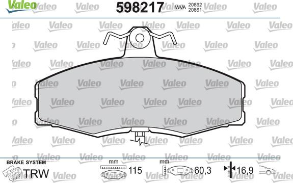 Valeo 598217 - Тормозные колодки, дисковые, комплект autosila-amz.com