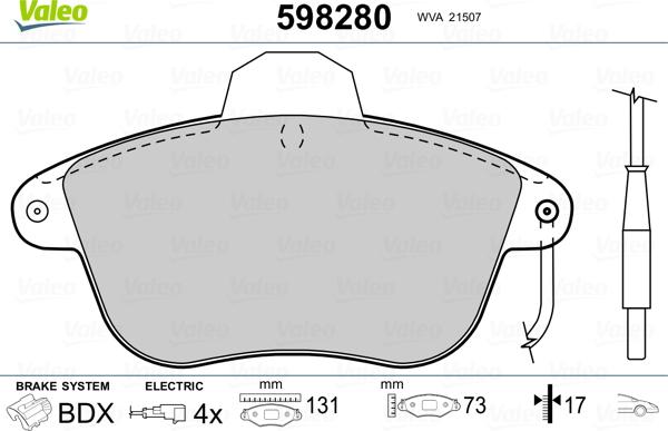 Valeo 598280 - Тормозные колодки, дисковые, комплект autosila-amz.com