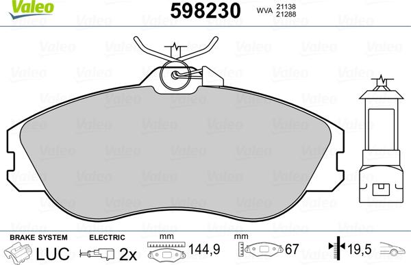 Valeo 598230 - Тормозные колодки, дисковые, комплект autosila-amz.com