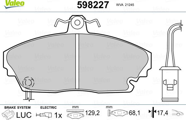 Valeo 598227 - Тормозные колодки, дисковые, комплект autosila-amz.com