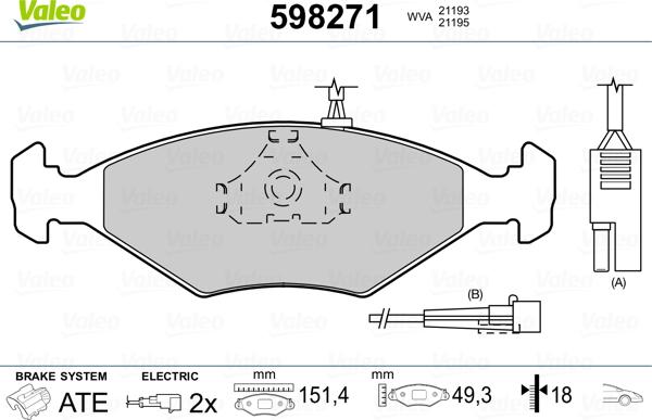 Valeo 598271 - Тормозные колодки, дисковые, комплект autosila-amz.com