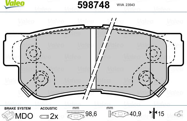 Valeo 598748 - Тормозные колодки, дисковые, комплект autosila-amz.com