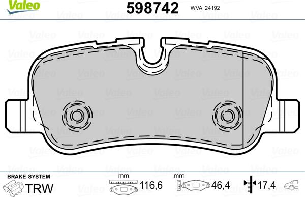 Valeo 598742 - Тормозные колодки, дисковые, комплект autosila-amz.com