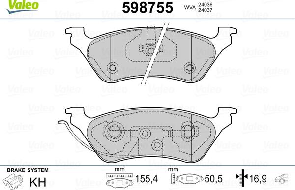 Valeo 598755 - Тормозные колодки, дисковые, комплект autosila-amz.com