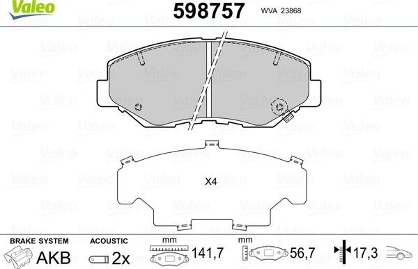 Valeo 598757 - Тормозные колодки, дисковые, комплект autosila-amz.com