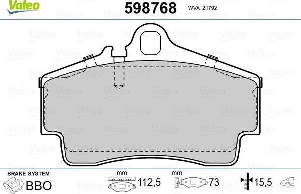 Valeo 598768 - Тормозные колодки, дисковые, комплект autosila-amz.com