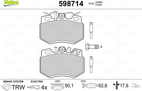 Valeo 598714 - Тормозные колодки, дисковые, комплект autosila-amz.com