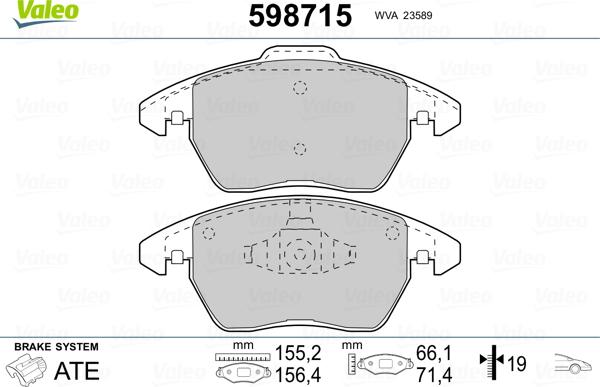 Valeo 598715 - Тормозные колодки, дисковые, комплект autosila-amz.com