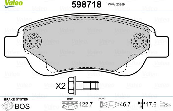 Valeo 598718 - Тормозные колодки, дисковые, комплект autosila-amz.com