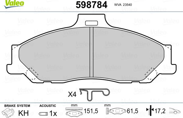 Valeo 598784 - Тормозные колодки, дисковые, комплект autosila-amz.com