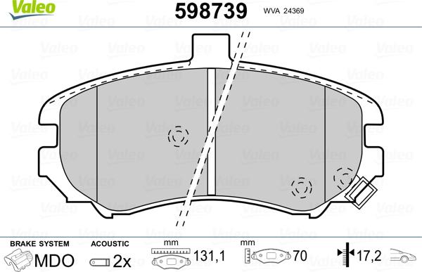 Valeo 598739 - Тормозные колодки, дисковые, комплект autosila-amz.com