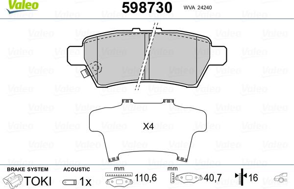 Valeo 598730 - Тормозные колодки, дисковые, комплект autosila-amz.com