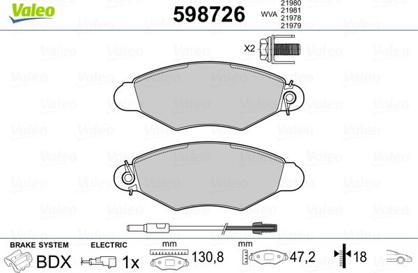 Valeo 598726 - Тормозные колодки, дисковые, комплект autosila-amz.com