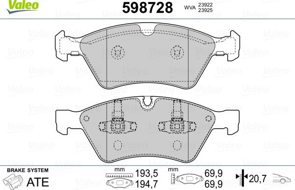 Valeo 598728 - Тормозные колодки, дисковые, комплект autosila-amz.com