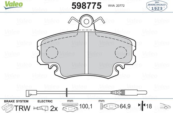 Valeo 598775 - Тормозные колодки, дисковые, комплект autosila-amz.com