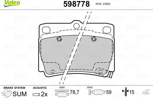 Valeo 598778 - Тормозные колодки, дисковые, комплект autosila-amz.com