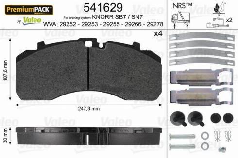 Valeo 541629 - Тормозные колодки, дисковые, комплект autosila-amz.com