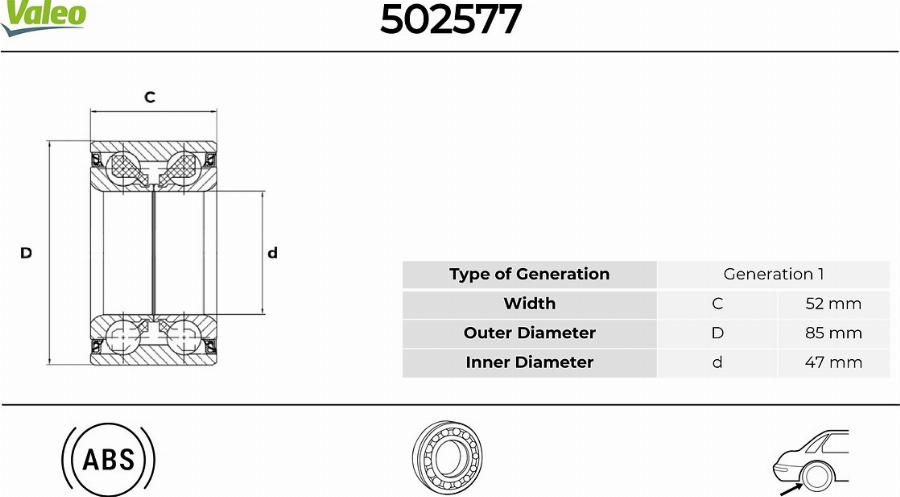 Valeo 502577 - Комплект подшипника ступицы колеса autosila-amz.com