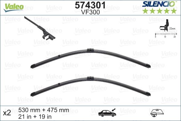 Valeo 574301 - Щетка стеклоочистителя MAZDA 3 (03-09) VW Golf 4 (03-) 530/475мм комплект Silencio Xtrm VALEO autosila-amz.com