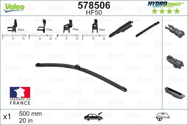 Valeo 578506 - Щетка с о 500mm PSA Expert 4, Рено Kangoo 2, Ford Transit, Smart ForTwo (453), Mini Cooper 14- autosila-amz.com