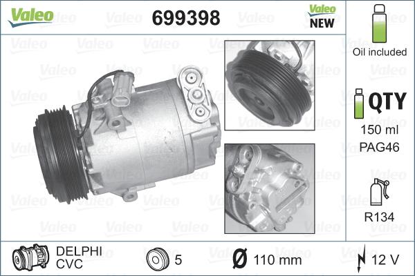 Valeo 699398 - Компрессор кондиционера autosila-amz.com