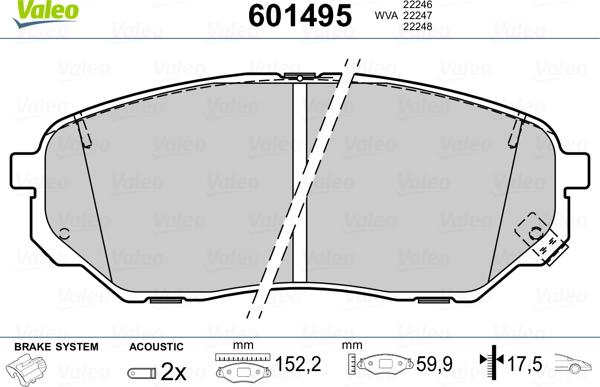 Valeo 601495 - Тормозные колодки, дисковые, комплект autosila-amz.com