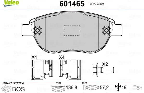 Valeo 601465 - Тормозные колодки, дисковые, комплект autosila-amz.com